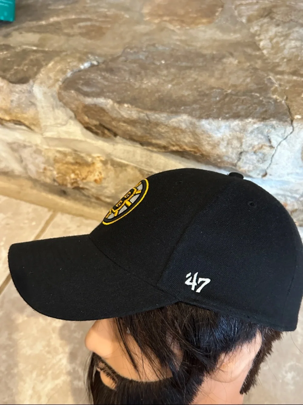 47 Brand Boston Bruins Black Hat with White Logo